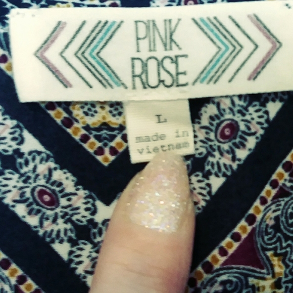 PINK ROSE Boho Aztec Blue V-Neck Top Size Large - Picture 2 of 6